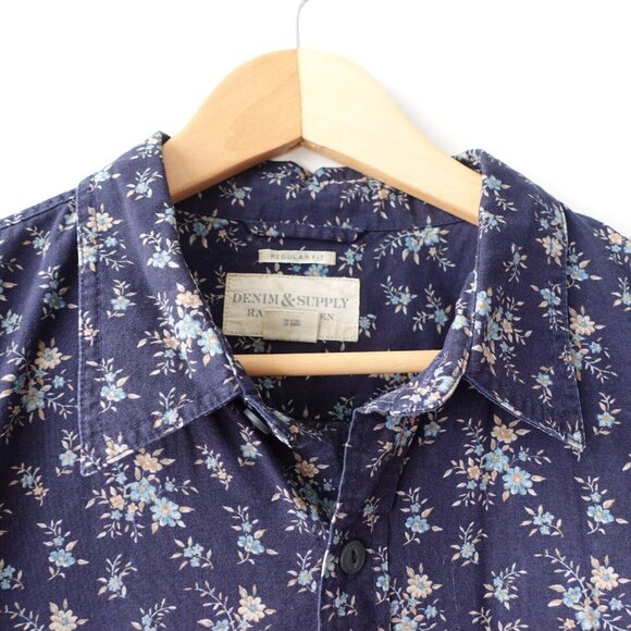 RALPH LAUREN Denim Supply Shirt Extra Large Mens Navy Floral Hawaiian Camp XXL - Picture 7 of 10